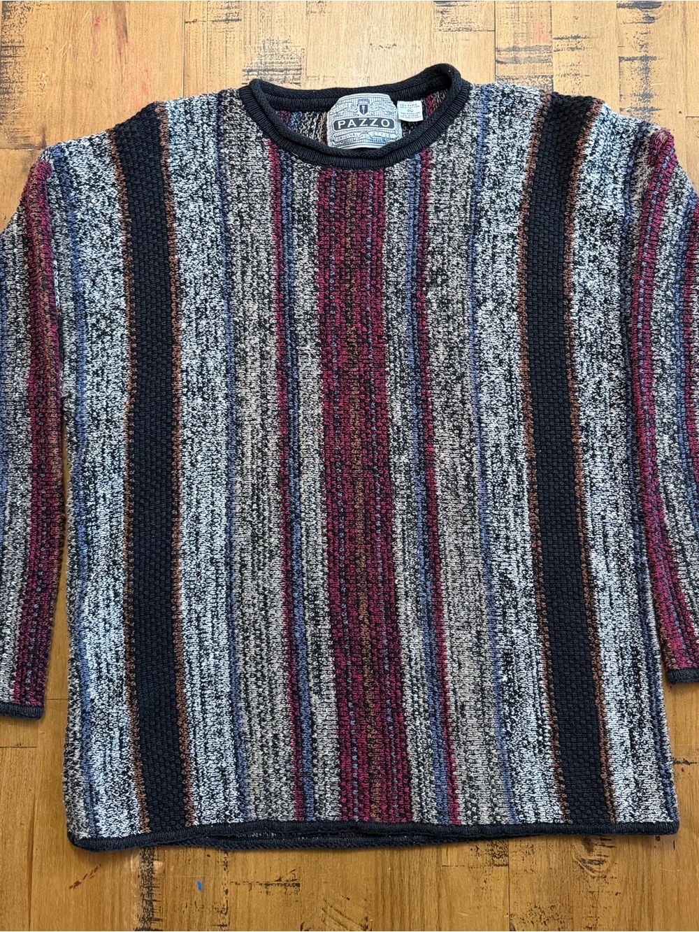 PAZZO Multicolor Striped Crewneck Sweater - Blue, Black, Burgundy